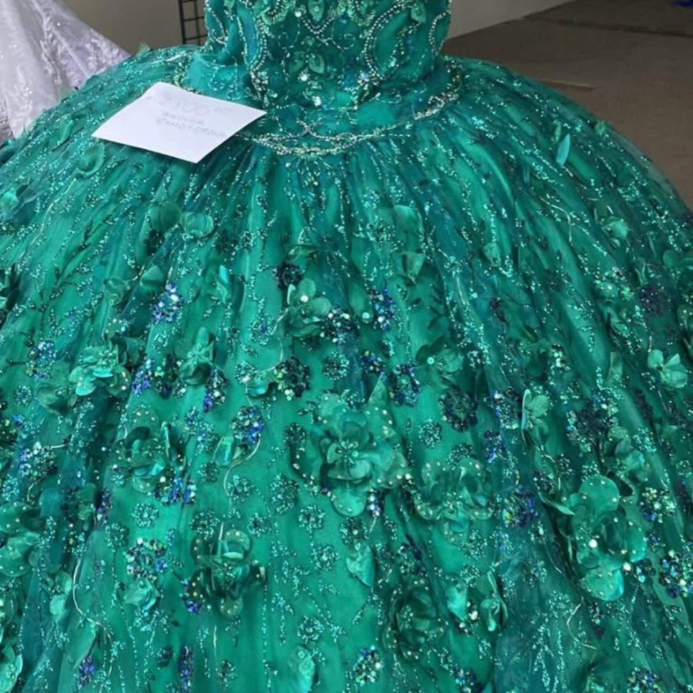 Rachel Allan Emerald Floral Prom Gown